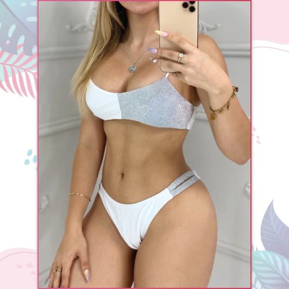 While & Silver Color Block Bikini Set - Picture 6 of 6